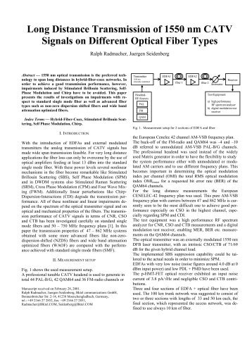 Long Distance Transmission of 1550 nm CATV Signals on ... - BKtel