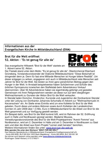 Brot fÃ¼r die Welt erÃ¶ffnet 52. Aktion - evangelischer Kirchenkreis ...