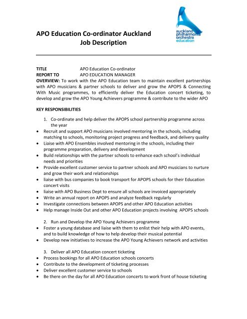 APO Education Co-ordinator ~ Job Description
