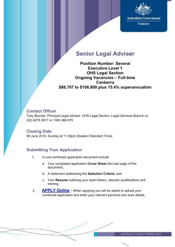 Senior Legal Adviser - Comcare