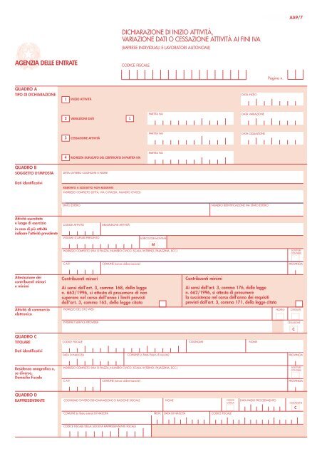 dichiarazione di inizio attività, variazione dati o cessazione attività ai ...