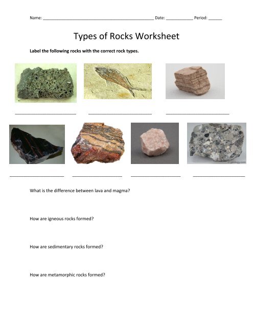 Types of Rocks Worksheet