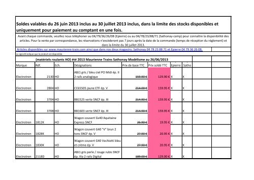 Consulter la liste de nos SOLDES ETE 2013 - Maurienne Trains