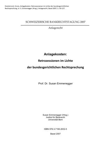 Anlagekosten: Retrozessionen im Lichte der bundesgerichtlichen ...