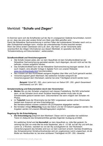 Merkblatt âSchafe und Ziegenâ - NSV