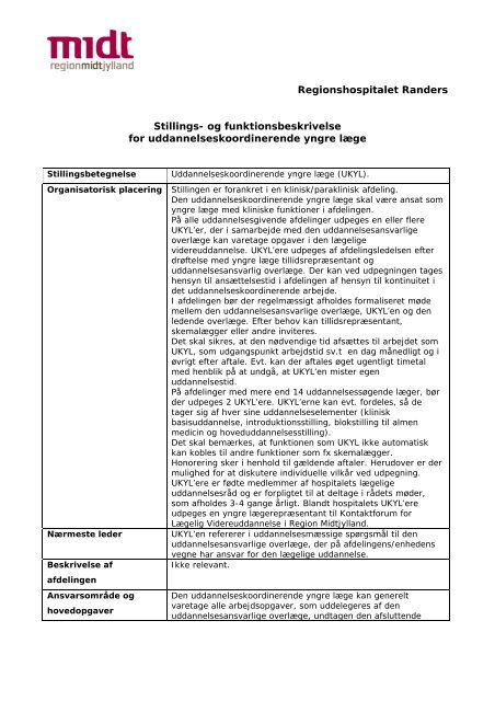 Funktionsbeskrivelse UKYL - Regionshospitalet Randers