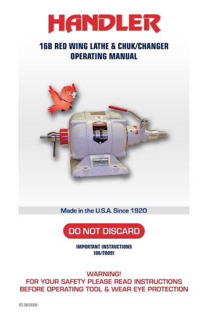 16b red wing lathe & chuk/changer operating manual - Handler