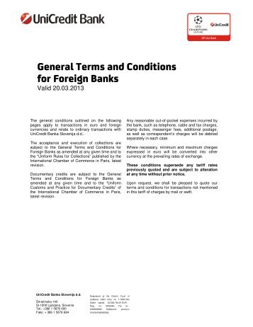 General Terms and Conditions for Foreign Banks - UniCredit Banka ...