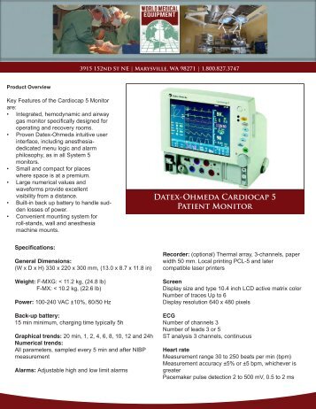 Datex-Ohmeda Cardiocap 5 Patient Monitor - World Medical ...