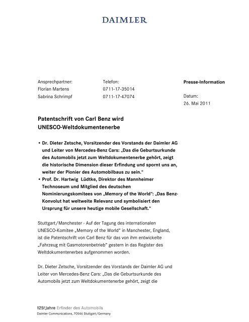 [PDF] Pressemitteilung: Patentschrift von Carl Benz wird ... - ptext.net