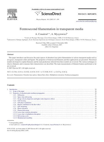 Femtosecond filamentation in transparent media - teramobile