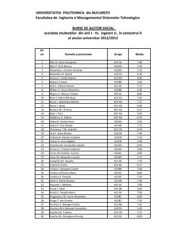 Burse de ajutor social - IMST - Universitatea Politehnica din Bucuresti