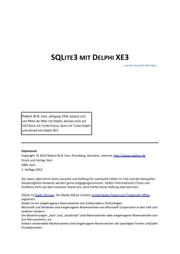 Tutorial SQLite mit Delphi XE3 - Robert WB Linn