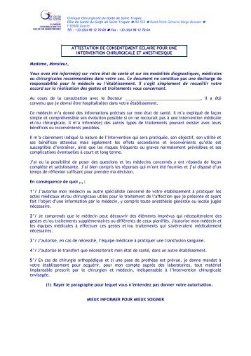 ATTESTATION DE CONSENTEMENT ECLAIRE POUR UNE ...