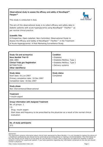 Observational study to assess the efficacy and safety of NovoRapid ...