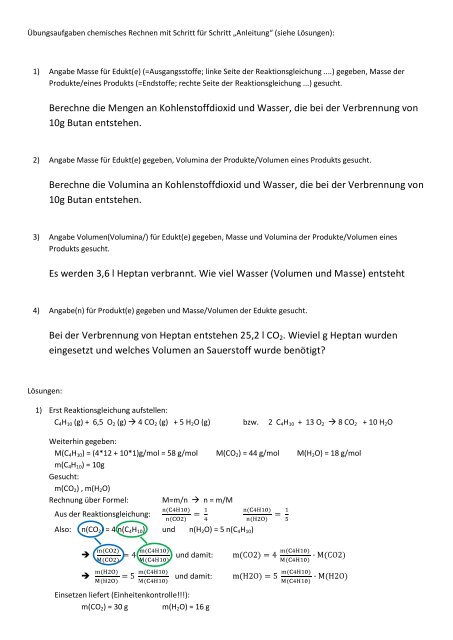 Chemisches Rechnen - Musteraufgaben- und lösungen - Sonbart.eu