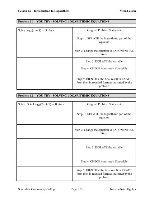 Intermediate Algebra – Student Workbook – Second Edition 2013