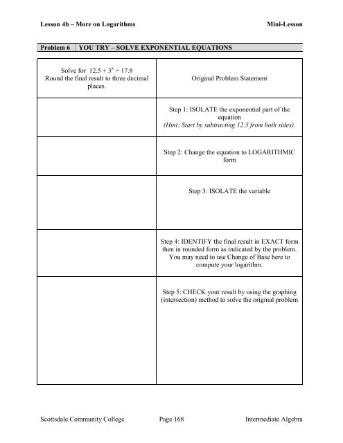 Intermediate Algebra – Student Workbook – Second Edition 2013