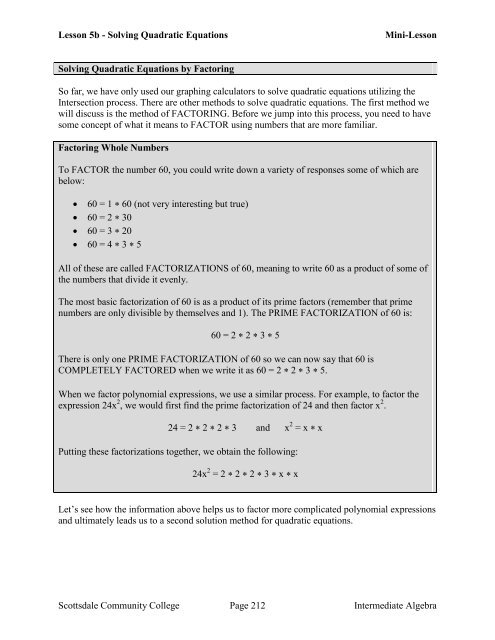 Intermediate Algebra – Student Workbook – Second Edition 2013