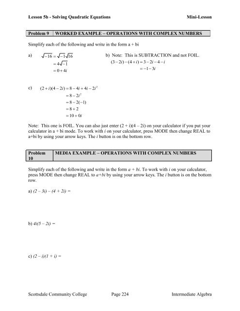 Intermediate Algebra – Student Workbook – Second Edition 2013