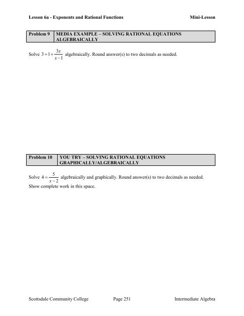 Intermediate Algebra – Student Workbook – Second Edition 2013