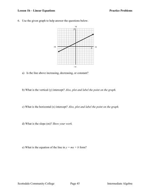 Intermediate Algebra – Student Workbook – Second Edition 2013