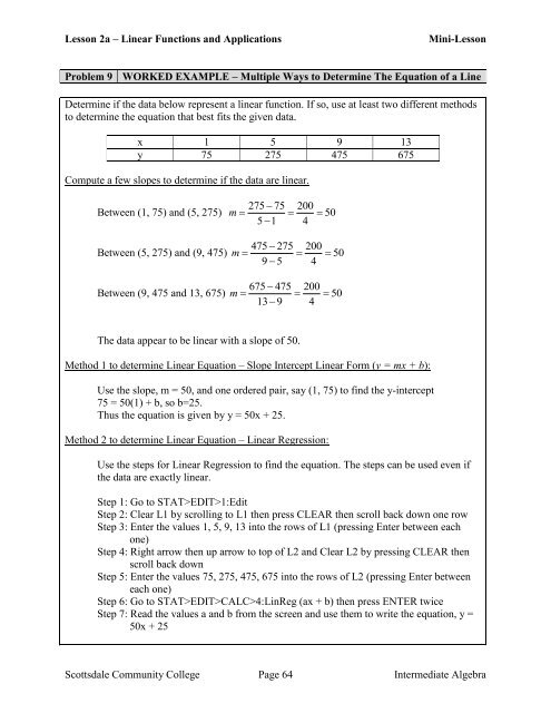 Intermediate Algebra – Student Workbook – Second Edition 2013