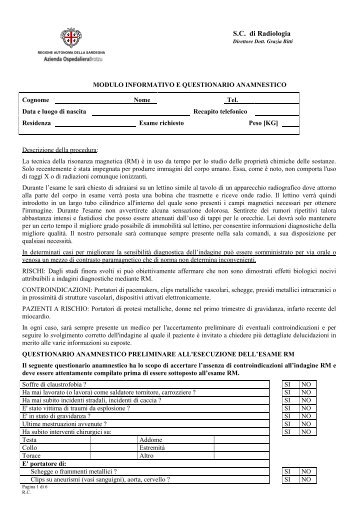 Scarica il modulo di consenso informato per la risonanza magnetica ...