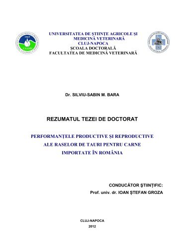 Rezumat tezÄ doctorat - USAMV Cluj-Napoca