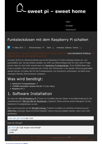 Funksteckdosen mit dem Raspberry Pi schalten - oYoX