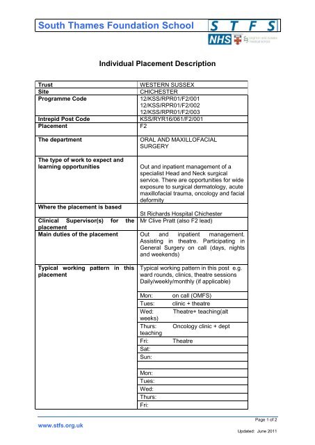 Individual placement description - South Thames Foundation School