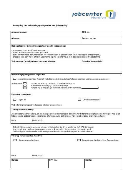 AnsÃ¸g om befordringsgodtgÃ¸relse - Nordfyns Kommune
