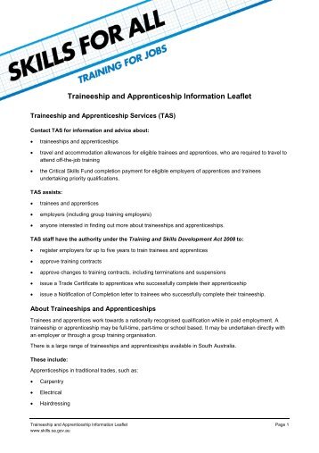Traineeship and Apprenticeship Information Leaflet - Skills for All ...