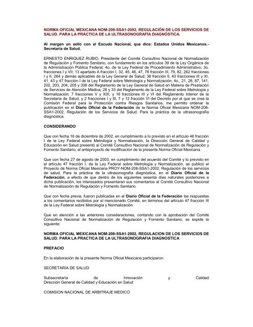 NOM-208-SSA1-2002, regulaciÃ³n de los servicios de salud. Para la ...