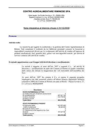 NOTA INTEGRATIVA - Rimini Holding