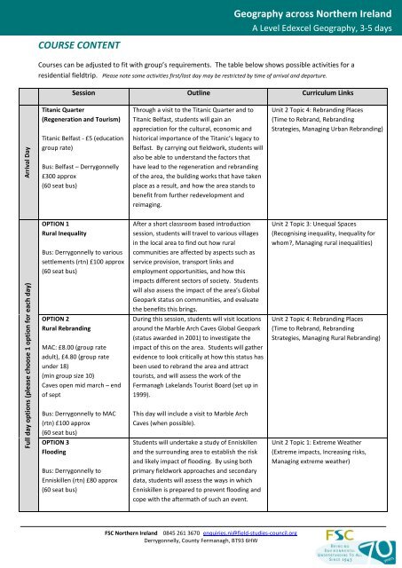 A Level Geography residential - Edexcel - Field Studies Council