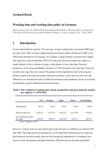 Gerhard Bosch Working time and working time policy in Germany 1 ...