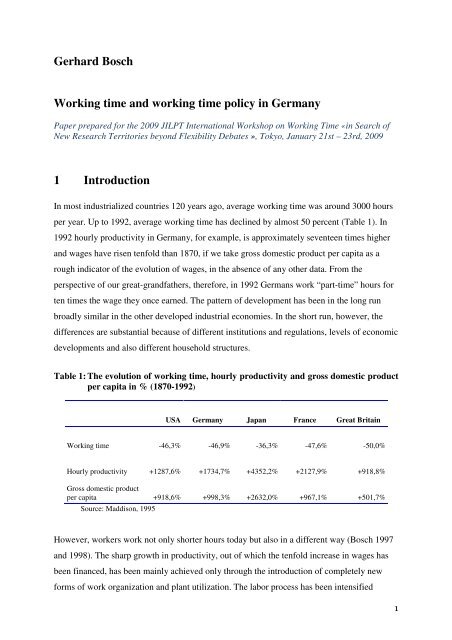 Gerhard Bosch Working time and working time policy in Germany 1 ...