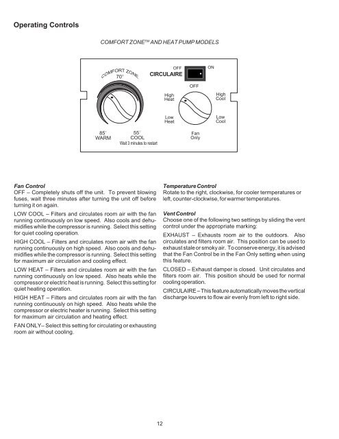 Operating Controls Comfor
