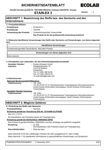 SICHERHEITSDATENBLATT STAIN-EX 3