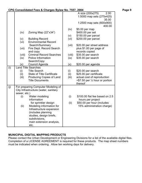 Comprehensive Fees and Charges Bylaw - City of Prince George