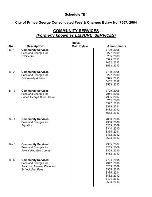 Comprehensive Fees and Charges Bylaw - City of Prince George