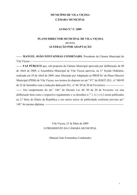 Aviso 5-09 - O Portal do Concelho de Vila ViÃ§osa