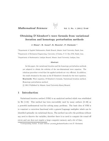 Obtaining D'Alembert's wave formula from variational iteration and ...