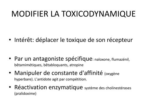 Principaux antidotes utilisés en toxicologie