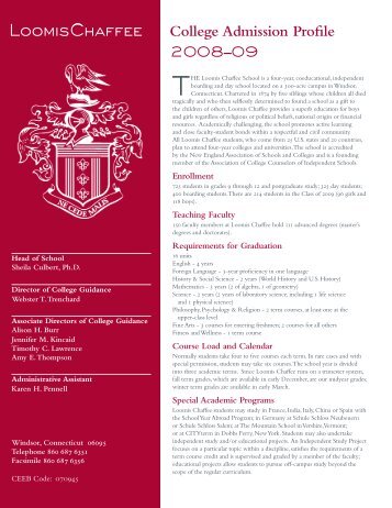 College Admission Profile 2008â09 - The Loomis Chaffee School