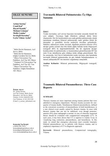 Travmatik Bilateral PnÃƒÂ¶motoraks - DÃƒÂ¼zce ÃƒÂœniversitesi