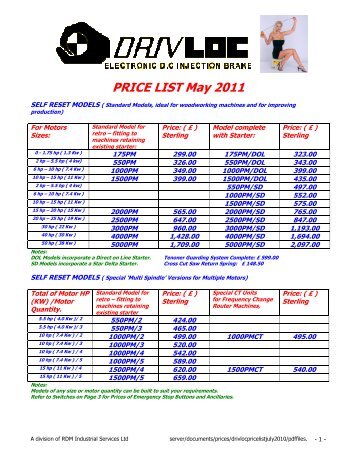 PRICE LIST May 2011 - RDM Industrial Services Ltd