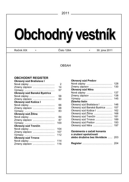 OBSAH OBCHODNÃ REGISTER