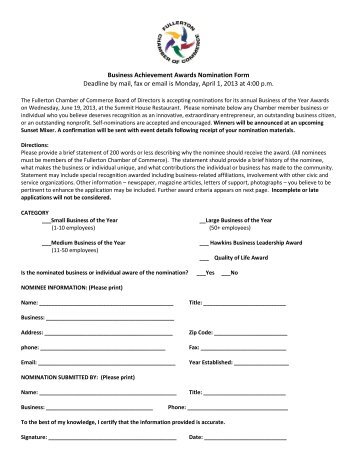 Nomination Form - Fullerton Chamber of Commerce